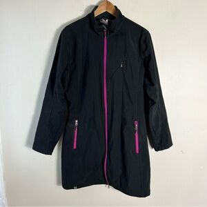 Vuarnet Women's Size 14 Black Pink Long Jacket Coat Fleece Lined Warm Outdoors